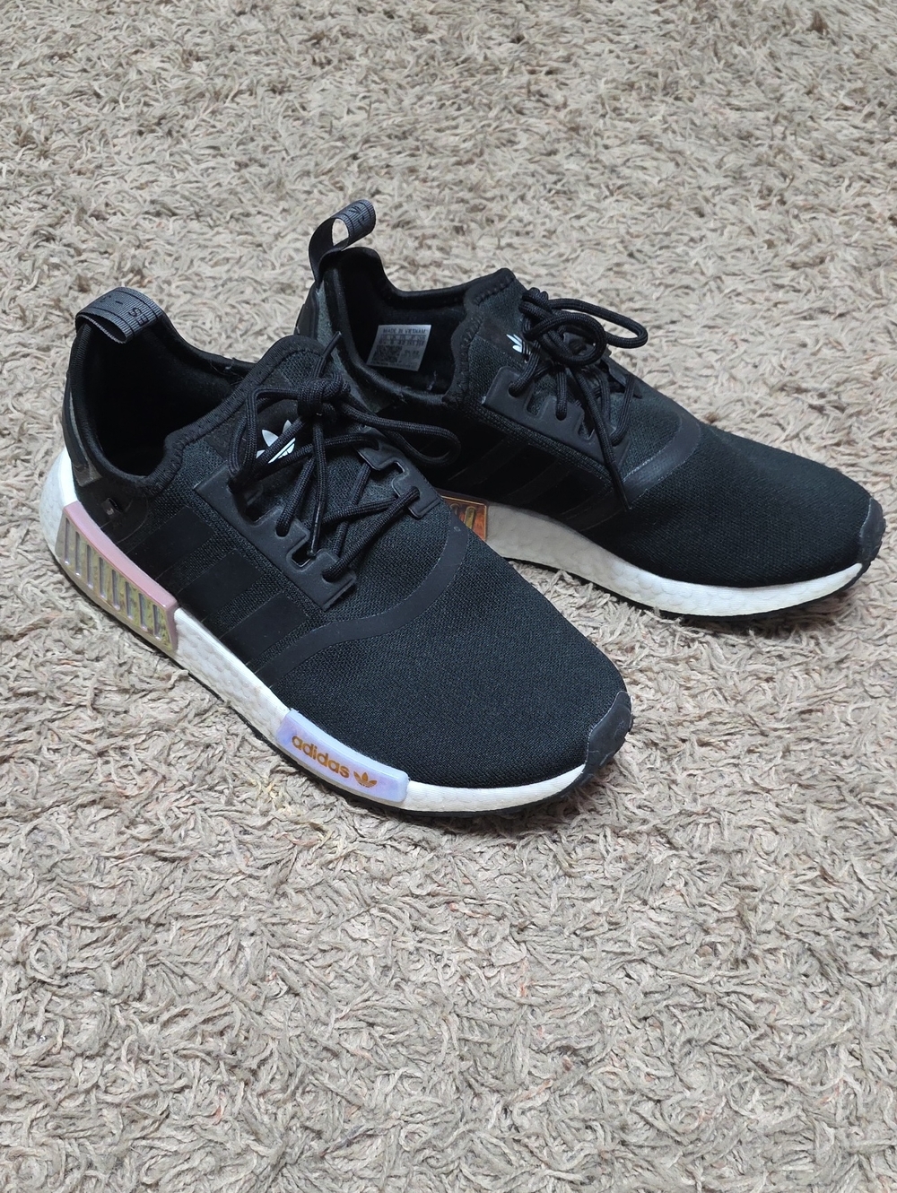 adidas Black NMD_R1 Sneakers with Pink and Gold Heel Accents